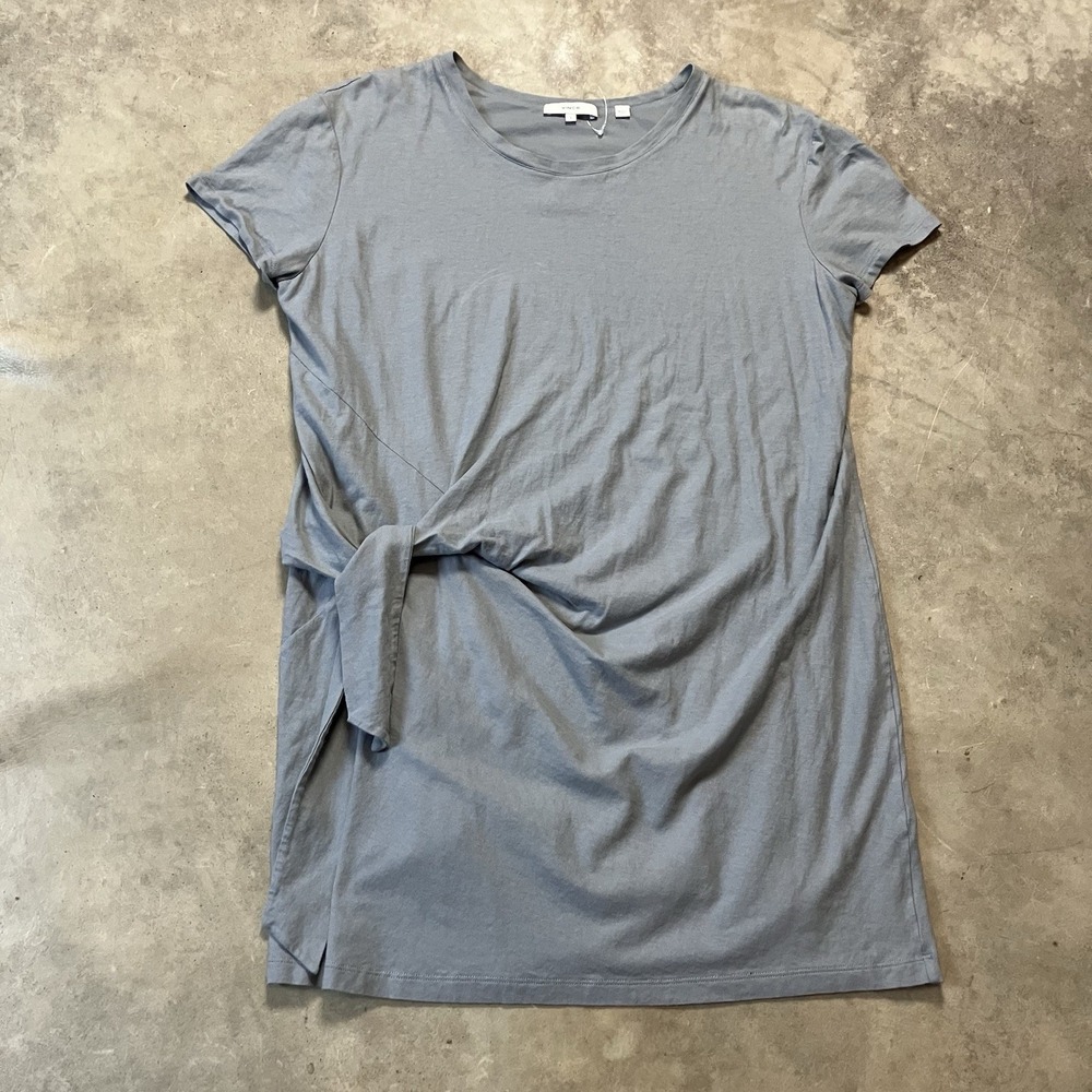 Vince Dress Womens Size L Grey‎ Tie Pima Cotton T Shirt Minidress Pullover Basic